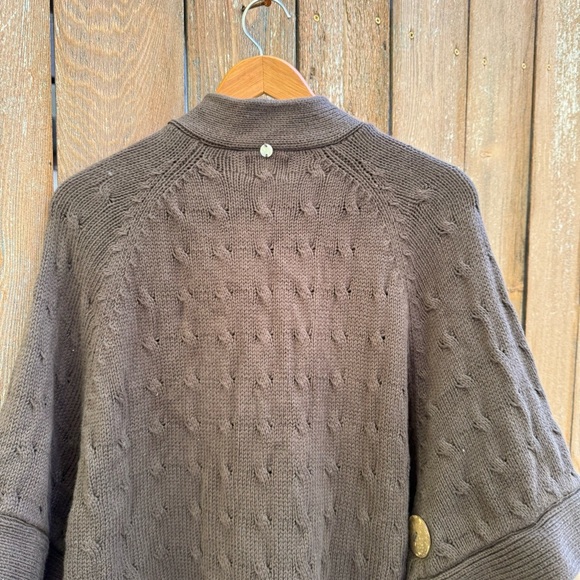 PURE Hand Knit Womens Brown Button Up Poncho Shawl Cotton Size Medium Large - Picture 9 of 10